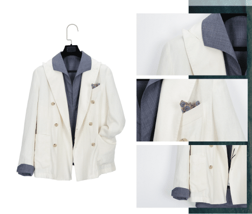 Veste sur mesure pour homme en laine écru, confection artisanale THE CARE