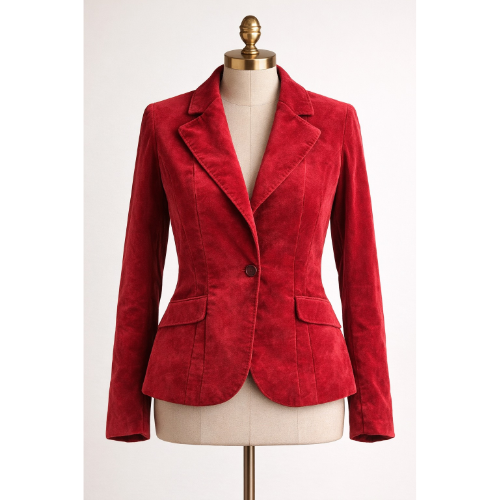 The Care Couture veste sur mesure velours rouge doublure coton rouge